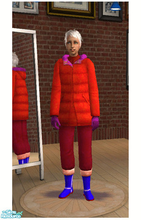 Sims 2 — Bright red outerwear by halius — Recolour of Maxis based outerwear for female (elder)