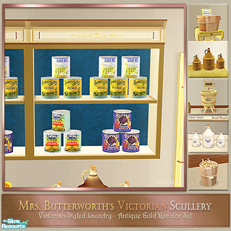 Sims 2 — Mrs. Butterworth's Scullery Cabinet by Cashcraft — Set recolor of my Victorian Scullery/Laundry. Mrs.