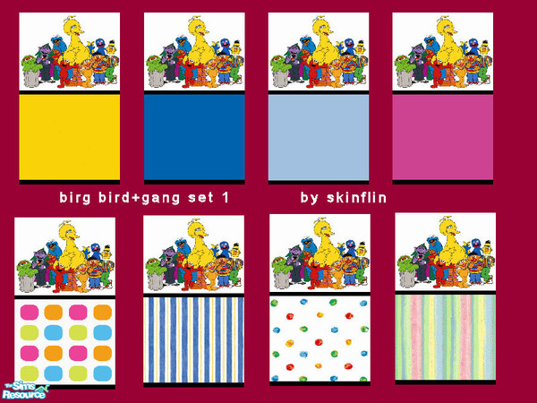 Sims 2 — big bird+gang set 1 by skinflin — this set is by the name big bird and friends.With different bases.for the