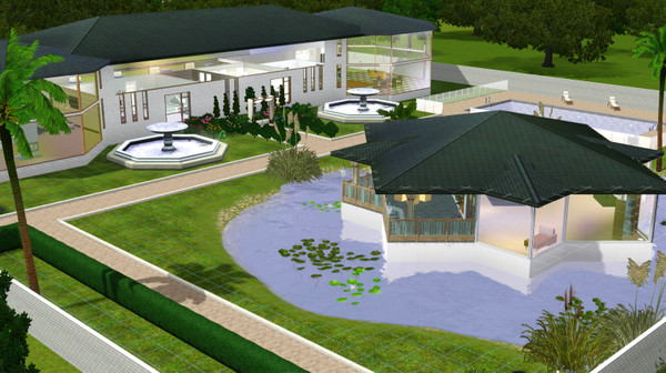 Sims 3 — Star and Shadow Hill by esmemay — 2 bedroom, 2 bath mansion with summerhouse, fishpond and swimming pool. 