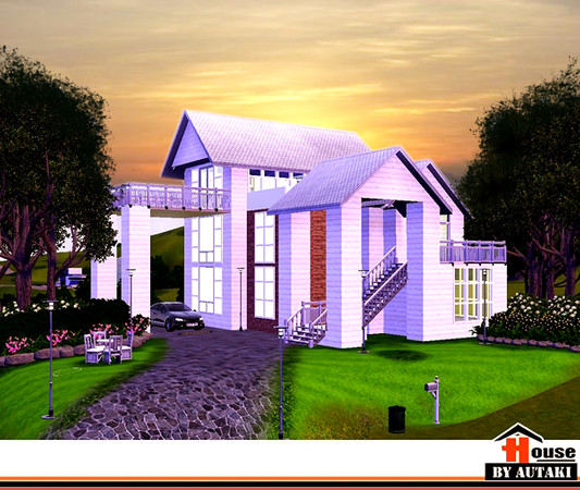 Sims 3 — Ganjana House by autaki — White House for a medium-sized family home with white wood. Modern architecture style