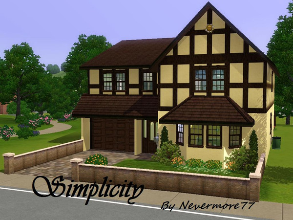Sims 3 — Simplicity by nevermore77 — A plain and simple four bedroom family home with attached garage, back and front
