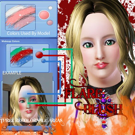 Sims 3 — Flare Blush by Veronica_Nightmare — Three recolorable parts. Gives realistic effect on your Sim's face. Suits