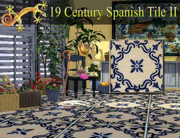 Sims 3 — Spanish Ceramic Tile II by hela69 — 19 Century Valencian Spanish Ceramic Pattern (v1, blue) by Hela69