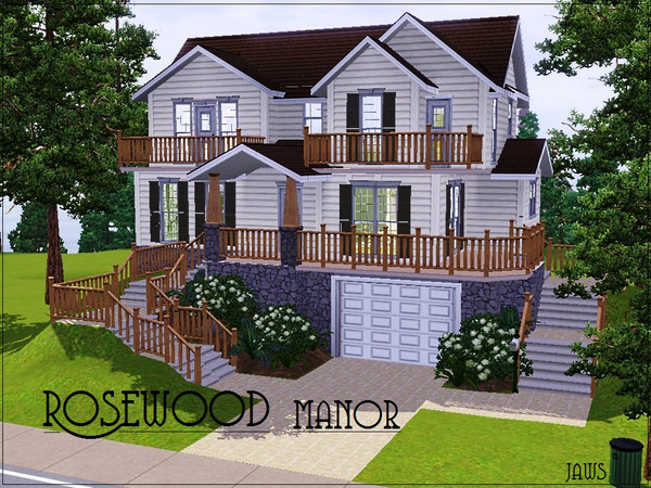 Sims 3 — Rosewood Manor by Jaws3 — A large three bedroom, two bathroom home complete with office/reading room and