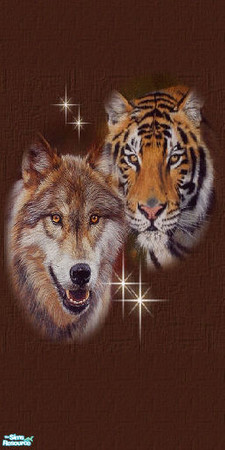 Sims 2 — spiritbrothers by skinflin — wolf+tiger Indian spirits on brown crumbled textured wall 
