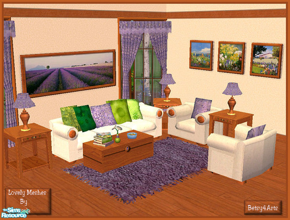 Sims 2 — Lavender Fields Livingroom by Betsy4arts — A lovely set using the colors of a fragrant lavender field as it's