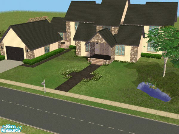 Sims 2 — Cambrick by SimanthaRat — Large house with all the ammenities, pond, greenhouse, orchard and pool with slide.