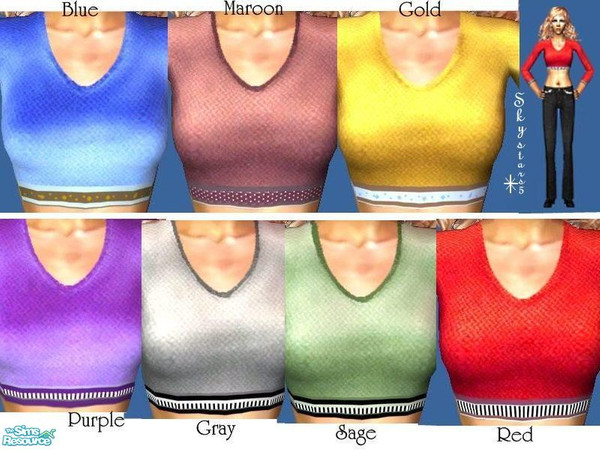 Sims 2 — Short Sweaters by skystars5 — A set of 7 short sweaters in lively colors.
