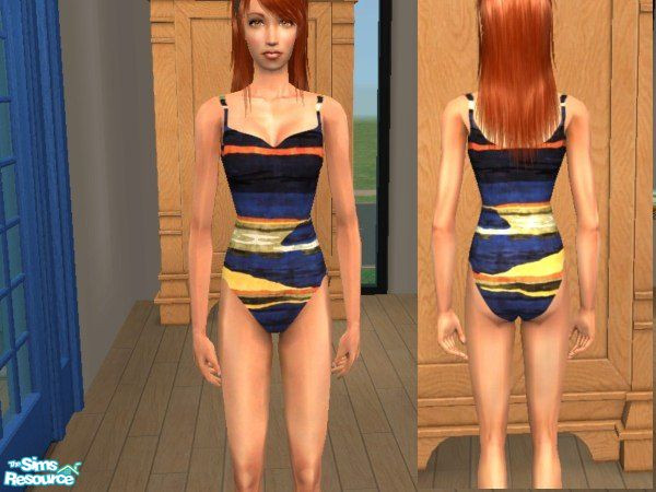 Sims 2 — Navy Flow Swimsuit by LadyDeluxe — A navy velveteen whole piece swimsuit that has splashes of color to make it