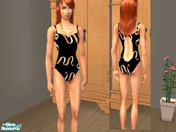 Sims 2 — Black Wavery Swimsuit by LadyDeluxe — A spandex whole piece swimsuit with attitude. Your sim will look great in