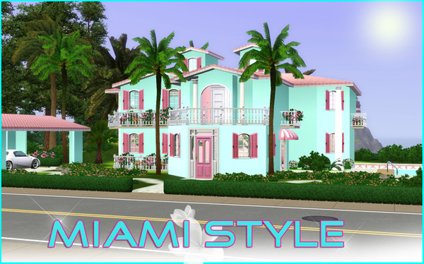 Sims 3 — Miami Style *FF* by TSR Archive — Stylish beach home for your simmies. two stories. Frist floor: Livingroom,
