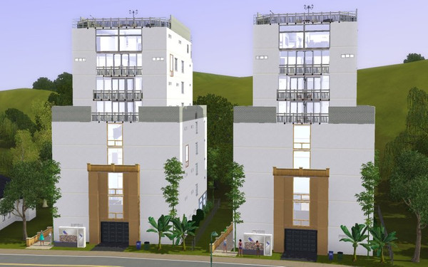 Sims 3 — Compact 9 Story Apartments by Alan_of_Dale — by Alan_of_Dale. Compact 20x30 Lot 9 story apartments with an 8 car