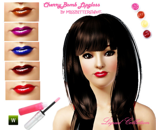 Sims 3 — Cherrybomb Gloss by Missbittersw33t — Delicious, shiny lipgloss for your simmies ;) enjoy!
