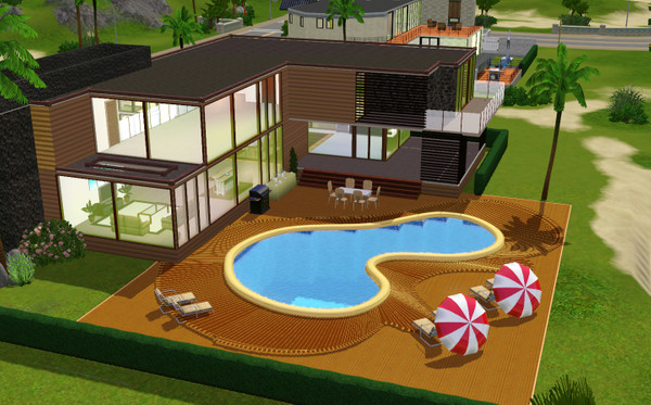 Sims 3 — Summer beach house by cacasmile — This is a summer beach house make with wood design~Enjoy your summer love~