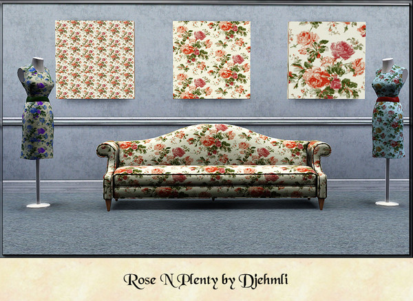 Sims 3 — Djem_Rose n Plenty by djehmli — A cabbage rose scatter pattern. four Color-able palettes