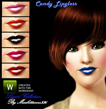 Sims 3 — Candy Lipgloss by Missbittersw33t — sweet as candy glossy lipstick, recolouarable with two different outcome
