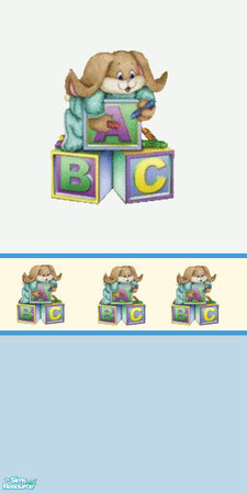 Sims 2 — abc set - Abc Border by skinflin — soft pastel blue wall with abc border and mofit.