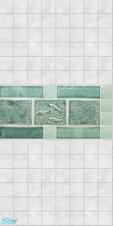 Sims 2 — Pisces Bathroom Wall by Riverwillows — Lovely white tile wall with carved jade fish tiles. Part of the Pisces