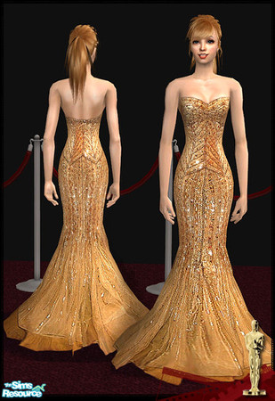 Sims 2 — Oscar Dresses 2008 - Oscardressgold by Siluetta — Golden glamouros dress was worn by Adrienne Frantz.