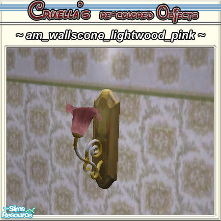 Sims 2 — am_WallScone - Am Wallscone Lightwood Pink by Cruella — Light wooden base wall sconce with brasstone metal