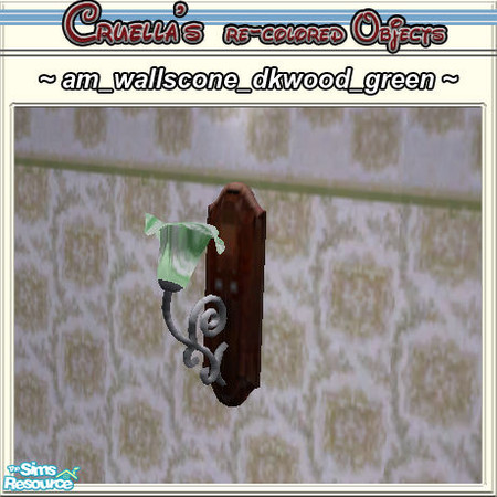 Sims 2 — am_WallScone - Am Wallscone Darkwood Green by Cruella — Dark wooden base wall sconce with silvertone metal
