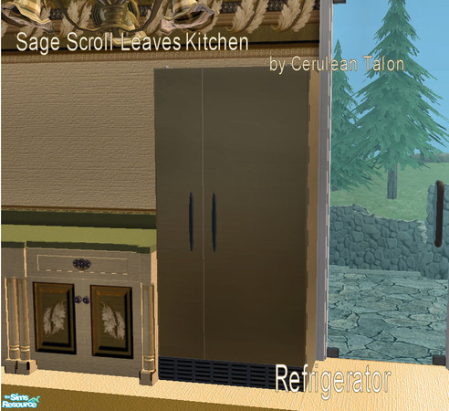 Sims 2 — Sage Scroll Leaves Kitchen - Refrigerator by Cerulean Talon — Beautiful colors and rich deep textures make this