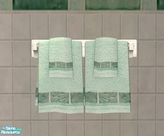 Sims 2 — Pisces Bathroom - Towels by Riverwillows — Lovely bathroom in shades of jade, with jade tiles. Base game, no