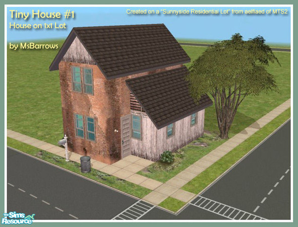 Sims 2 — Tiny House #1 by MsBarrows — A tiny starter home on a very tiny lot! This aged and modest dwelling sits on a
