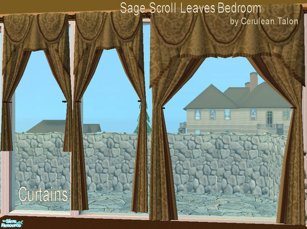 Sims 2 — Sage Scroll Leaves Bedroom - Curtains by Cerulean Talon — Beautiful colors and rich deep textures make this