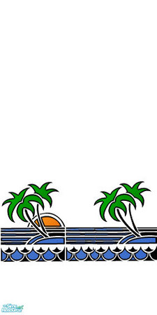 Sims 2 — Tropical Tropics Tile Wall by ToreySim — White tile base with a thick stripe depicting a sunset over a tropical