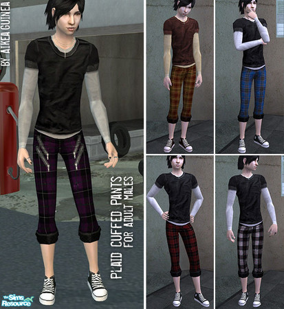 Sims 2 — Plaid Cuffed Pants for Adult Males Set by aikea_guinea — Plaid cuffed pants with sneakers for Adult Males. Set