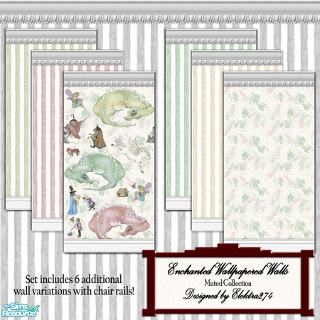 Sims 2 — Enchanted Papers - Muted Collection by elektra274 — 7 of 7 wall sets designed to coordinate with my