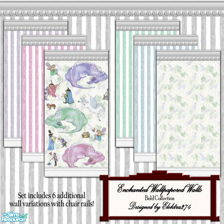 Sims 2 — Enchanted Papers - Bold Collection by elektra274 — 6 of 7 wall sets designed to coordinate with my
