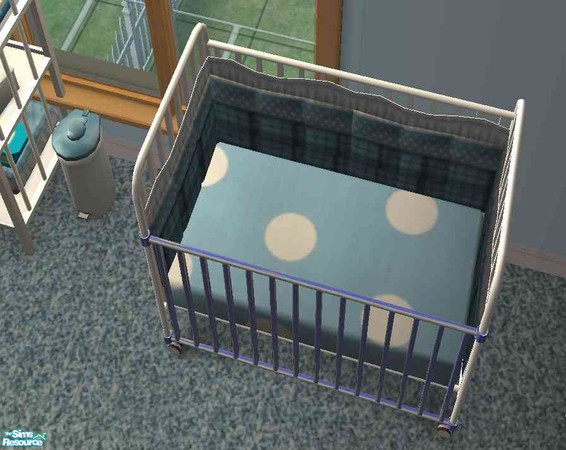Sims 2 — Blue Paw-Crafted Nursery - Plaidcrib Superstar001 by obsessedwithmuse — A blue crib with a series of blue plaid