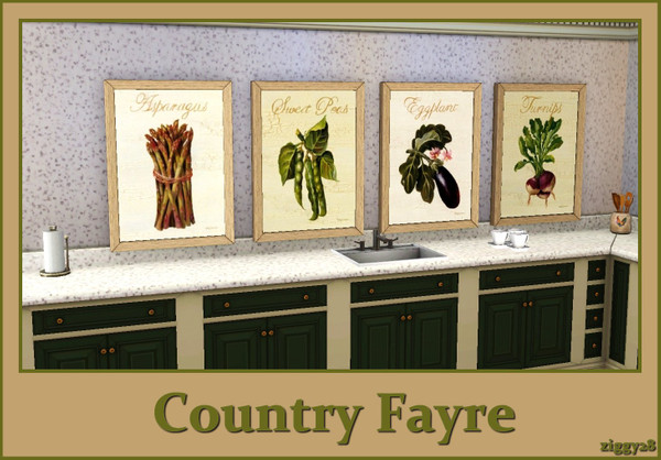 Sims 3 — Country Fayre  by ziggy28 — A set of four fresh vegetable paintings by the artist Nancy Wiseman. Cloned from the