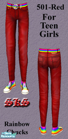 Sims 2 — Levi\'s 501 Red & Chucks for Teen Girls - Rainbow by 71robert13 — Red Levi\'s 501 Jeans with rainbow