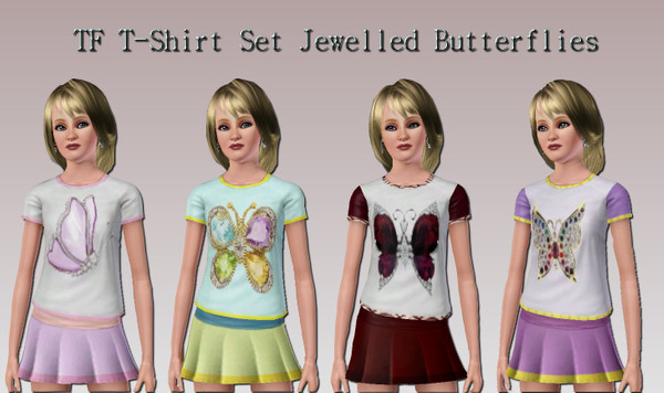 Sims 3 — TF T-Shirt Set Jewelled Butterflies by ziggy28 — A set of four Teen Female T-Shirts with a pretty jewelled