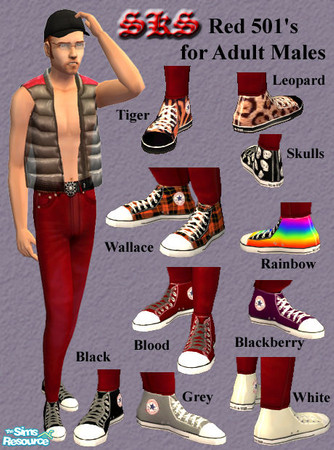 Sims 2 — Levi\'s 501 Red & Chucks - Adult Males by 71robert13 — Red Levi\'s 501 Jeans with Converse Chuck Taylor