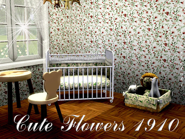 Sims 3 — Cute Flowers 1910 by matomibotaki — Gentle flower pattern in red, green and white, 3 channel, to find under