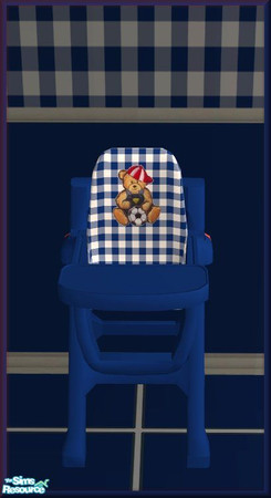 Sims 2 — NK Turano Add-On Dark Blue - High Chair by MoMama — A dark blue high chair with dark blue gingham fabric and a