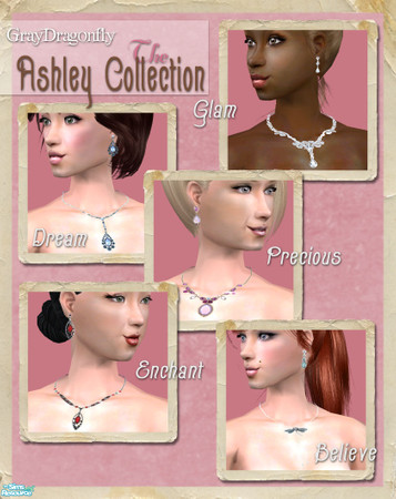 Sims 2 — The Ashley Collection by GrayDragonfly — This set includes 5 jewelry sets. Each individual piece includes
