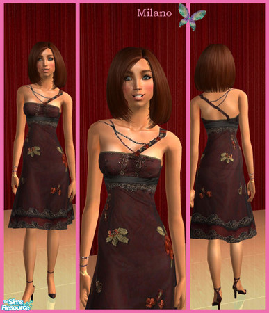 Sims 2 — Brown organza with floral embroidery by milanokat — Brown organza with floral embroidery perfect for a night