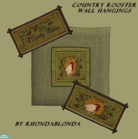 Sims 2 — Country Rooster Wall Hangings by RhondaBlonda — Recolors of the Home Sweet Home needlework and the Wall Quilt