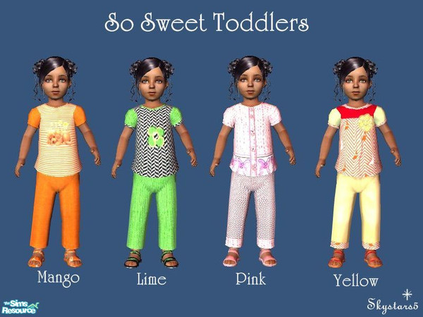 Sims 2 — So Sweet Toddlers by skystars5 — Really adorable colorful outfits for your toddler girls.