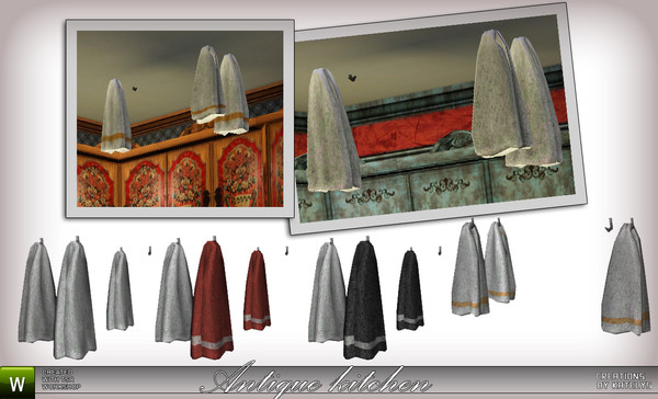 Sims 3 — Antique Kitchen Towels 01 by katelys — Decorative object, can be placed on the ceiling. 3 color palettes, 4