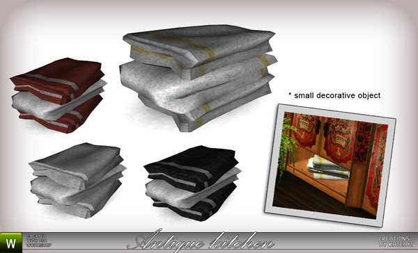 Sims 3 — Antique Kitchen Towels 02 by katelys — Decorative object. 3 color palettes, 4 different versions included.