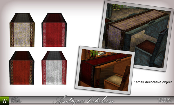 Sims 3 — Antique Table Cloth 01 by katelys — Small decorative object. Meant to be placed on two-tile tables. 2 color