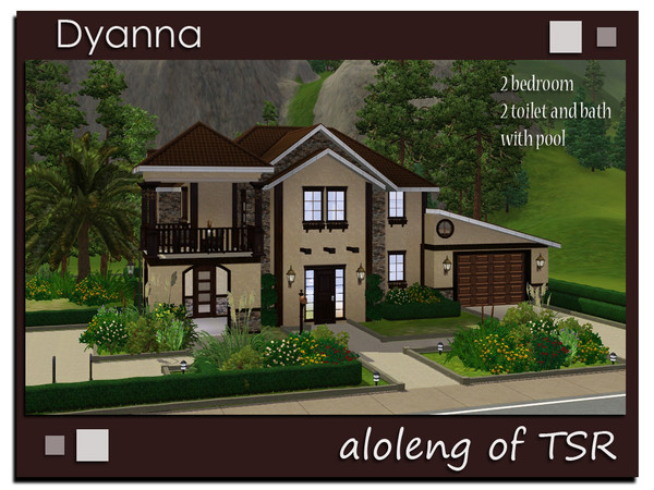 Sims 3 — Dyanna by aloleng — Requires WA expansion pack. House is fully furnished with great landscape outdoors and pool.