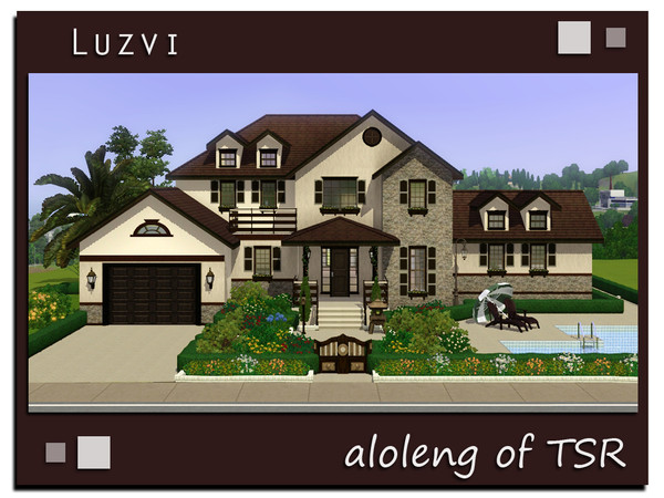 Sims 3 — Luzvi by aloleng — 4 bedroom, 4 toilet and bath, study, large kitchen, barbeque area, 1 car garage home with